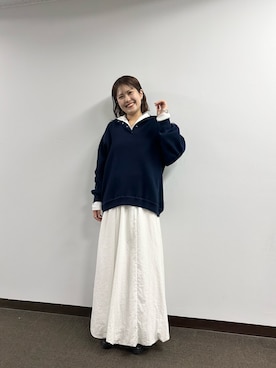 「mystic（ミスティック）のバルーンロングスカート（スカート、ホワイト系）」を使った、nanaさん（レディース・161cm）の冬コーディネート
