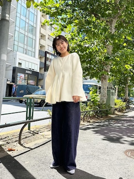 「mystic（ミスティック）のカーヴィーラインデニム（デニムパンツ、ブルー系）」を使った、nanaさん（レディース・161cm）の秋コーディネート