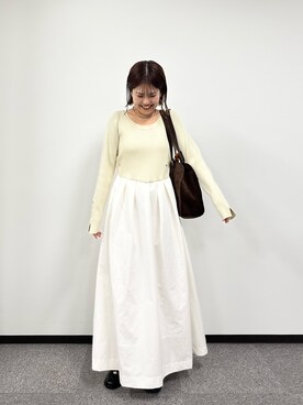 「mystic（ミスティック）の【@__misa__03企画】プレート付きドッキングワンピース（ワンピース、ホワイト系）」を使った、nanaさん（レディース・161cm）の冬コーディネート