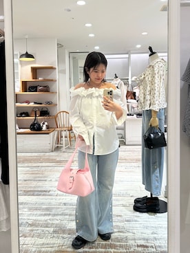 「mystic（ミスティック）のコットンキャンディブラウス（シャツ/ブラウス、ホワイト系）」を使った、nanaさん（レディース・161cm）の春コーディネート