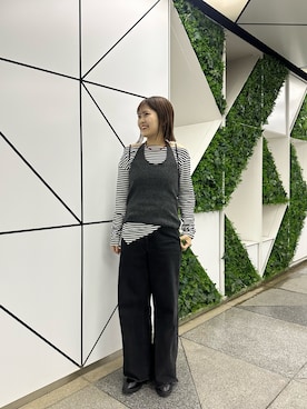 「mystic（ミスティック）のホルタービスチェSETロンT（Tシャツ/カットソー、グレー系）」を使った、nanaさん（レディース・161cm）の冬コーディネート