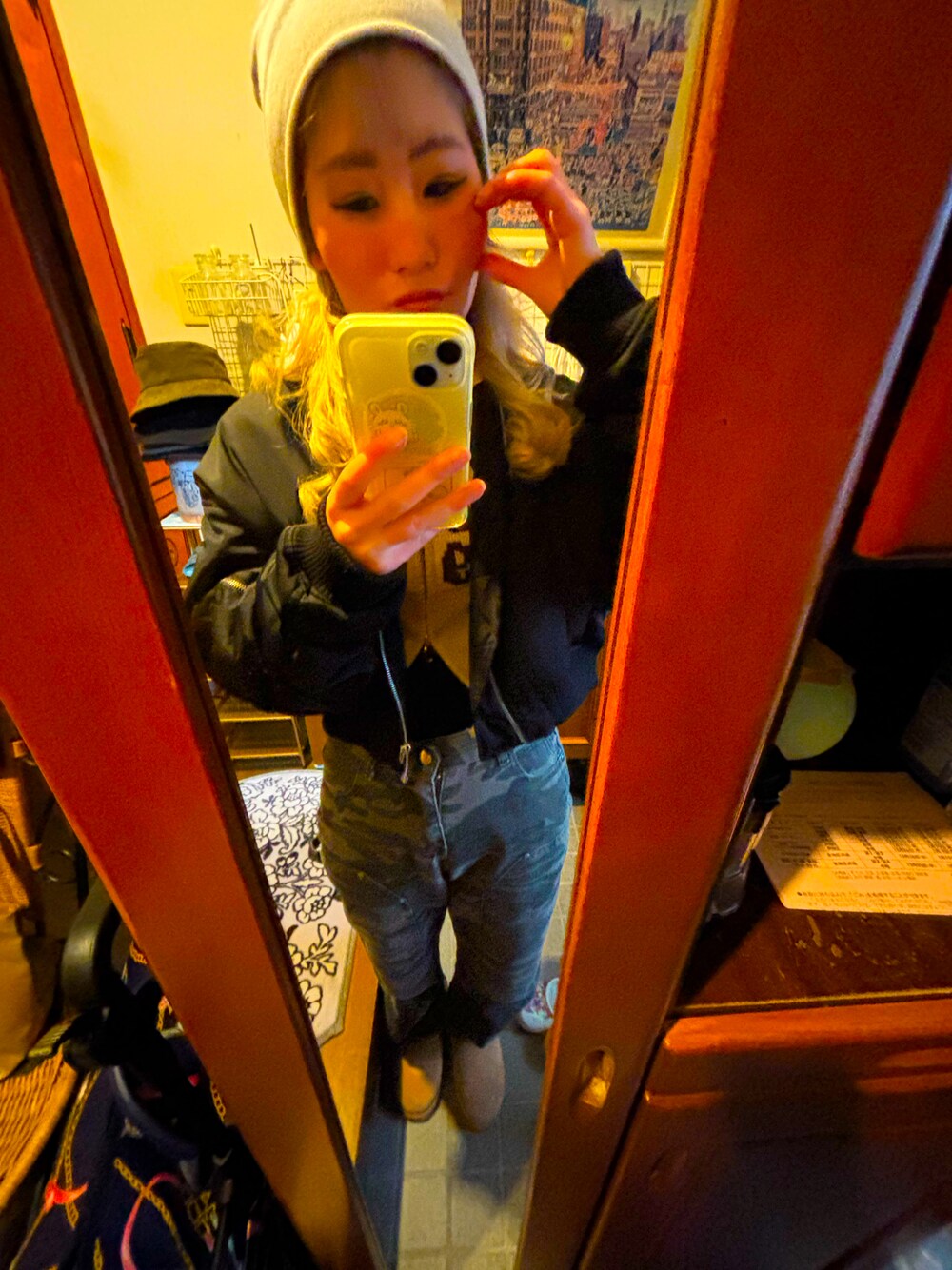 「パンツスタイル、冬ファッション」｜「EGOISTのアイテム（ブルゾン、ブラック系）」を使った、香桃さん（レディース・161cm）の冬コーディネートの1枚目の写真