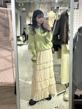 「LOWRYS FARM（ローリーズファーム）のベルトツキクロッグ  636375（サンダル、ブラウン系）」を使った、さちぃさん（レディース）の春コーディネート