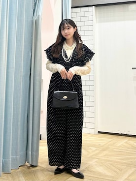 「LOWRYS FARM（ローリーズファーム）のパールタレンネックレス　249411（ネックレス）」を使った、さちぃさん（レディース・153cm・20代）の秋コーディネート
