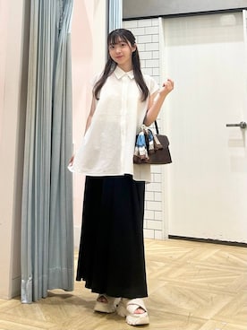 「アイテム（バンダナ/スカーフ、ブルー系）」を使った、さちぃさん（レディース・153cm）の夏コーディネート