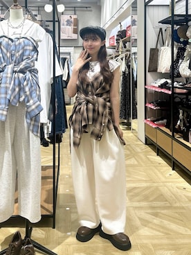 「アイテム（ハンチング/ベレー帽）」を使った、さちぃさん（レディース・153cm）の夏コーディネート