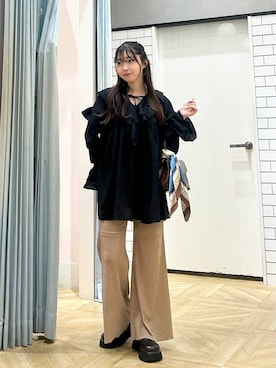 「アイテム（ヘアゴム）」を使った、さちぃさん（レディース・153cm）の秋コーディネート