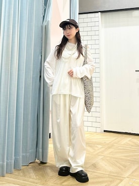 「LOWRYS FARM（ローリーズファーム）のパールタレンネックレス　249411（ネックレス）」を使った、さちぃさん（レディース・153cm・20代）の秋コーディネート