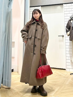 「おでかけ」｜「アイテム（ステンカラーコート）」を使った、さちぃさん（レディース・153cm）の冬コーディネート