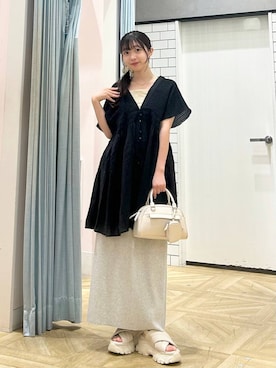 「アイテム（シュシュ、ホワイト系）」を使った、さちぃさん（レディース・153cm）の夏コーディネート