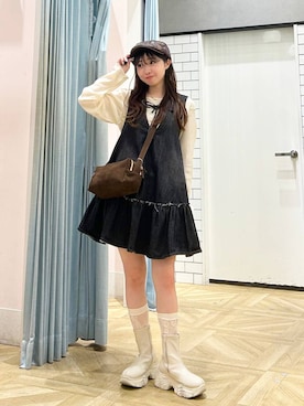 「アイテム（ハンチング/ベレー帽）」を使った、さちぃさん（レディース・153cm）の秋コーディネート