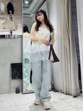 「LOWRYS FARM（ローリーズファーム）のヤワラカルイ２ＷＡＹショルダーＢＡＧ 115210（ショルダーバッグ、ブラウン系）」を使った、さちぃさん（レディース）の春コーディネート