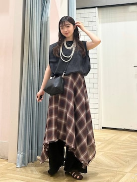 「アイテム（スカート、レッド系）」を使った、さちぃさん（レディース・153cm）の夏コーディネート