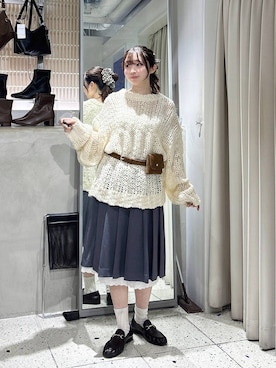 「アイテム（シュシュ）」を使った、さちぃさん（レディース・153cm）の秋コーディネート