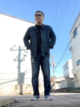 「アイテム（カバーオール）」を使った、ひとはこさん（メンズ・176cm）の秋コーディネート