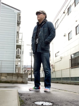 「アイテム（カバーオール）」を使った、ひとはこさん（メンズ・176cm・40代）の秋コーディネート