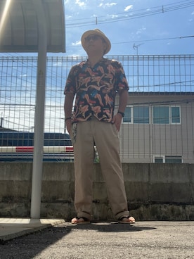 「むぎわら帽子」｜ひとはこ(3万円以内コーデ)さん（メンズ・176cm）の夏コーディネート