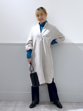 「GLOBAL WORK（グローバルワーク）の着丈選べるコールシャツワンピース/164268（ワンピース、ホワイト系）」を使った、ひろちゃん☆相互さん（レディース・155cm）の秋コーディネート