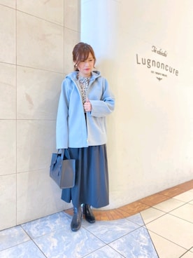 「フェイクレザー」｜「アイテム（ノーカラーコート）」を使った、yumichiさん（レディース・153cm）の冬コーディネート