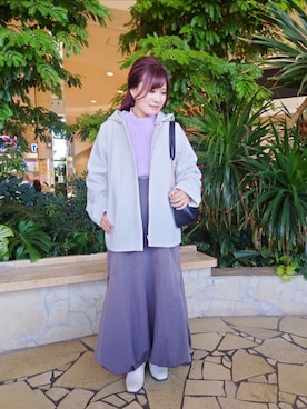 「ラベンダー」｜「アイテム（その他アウター）」を使った、yumichiさん（レディース・153cm）の秋コーディネート