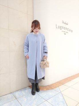 「Te chichi（テチチ）のアイテム（ノーカラーコート）」を使った、yumichiさん（レディース・153cm）の冬コーディネート