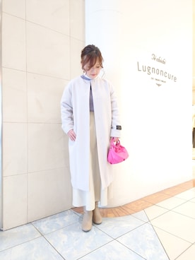 「Te chichi（テチチ）のアイテム（ノーカラーコート）」を使った、yumichiさん（レディース・153cm）の冬コーディネート