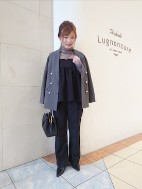 「ラメ」｜「アイテム（ノーカラージャケット）」を使った、yumichiさん（レディース・153cm）の秋コーディネート