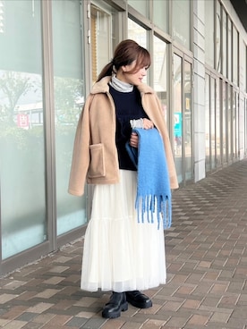 「Te chichi TERRASSE（テチチテラス）のアイテム（ノーカラージャケット）」を使った、yumichiさん（レディース・153cm）の秋コーディネート