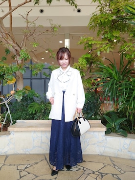 「ボウタイ」｜「アイテム（その他アウター）」を使った、yumichiさん（レディース・153cm）の春コーディネート