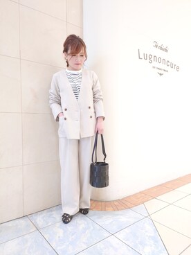 「Te chichi TERRASSE（テチチテラス）のアイテム（ノーカラージャケット）」を使った、yumichiさん（レディース・153cm）の春コーディネート