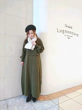 「Te chichi TERRASSE（テチチテラス）のアイテム（ハンチング/ベレー帽）」を使った、yumichiさん（レディース・153cm）の冬コーディネート