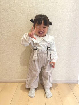 「BRANSHES（ブランシェス）のアイテム（オールインワン・サロペット）」を使った、uesis29さん（キッズ・90cm）の春コーディネート