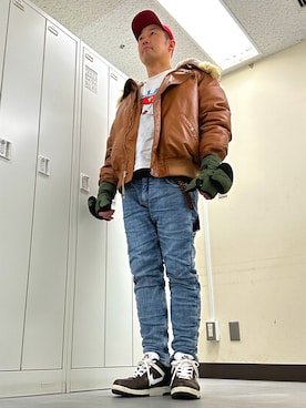 「HUMAN MADE（ヒューマンメード）のアイテム」を使った、植草ムノイズ達郎さん（メンズ・174cm）の冬コーディネート