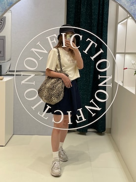 「MHL.（エムエイチエル）のアイテム（帽子）」を使った、AMOさん（レディース・168cm）の春コーディネート