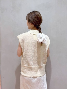 「LOWRYS FARM（ローリーズファーム）のメランジポロフレンチスリーブ　1045953（ベスト、ホワイト系）」を使った、たっきー❁⃘さん（レディース・149cm）の夏コーディネート