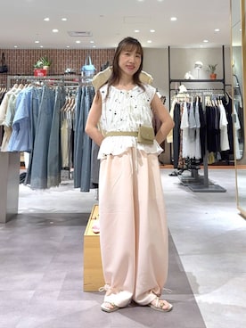 「LOWRYS FARM（ローリーズファーム）の【接触冷感・UVカット】カットイージードロストパンツ 1044353（スウェットパンツ、ピンク系）」を使った、たっきー❁⃘さん（レディース・149cm）の夏コーディネート
