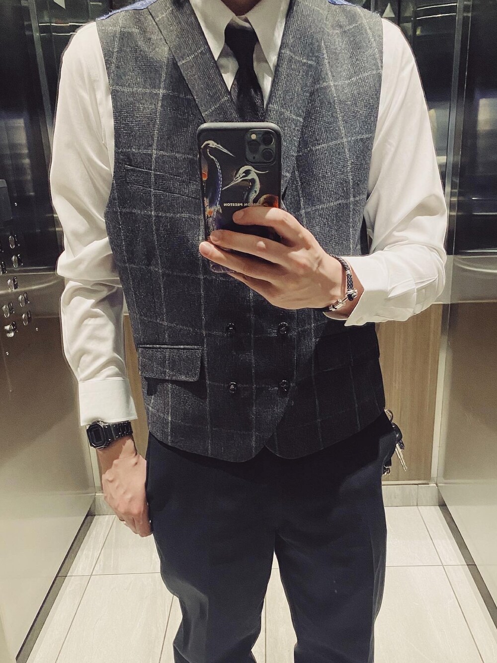 「VINTAGE、Suit、Dickies、Dickies874、ted baker、summer」｜「Dickiesのディッキーズ ワークパンツ レングス32 874（その他パンツ、ブラック系）」を使った、Aya “RCKY” Hirano さん（メンズ・180cm）の夏コーディネートの1枚目の写真