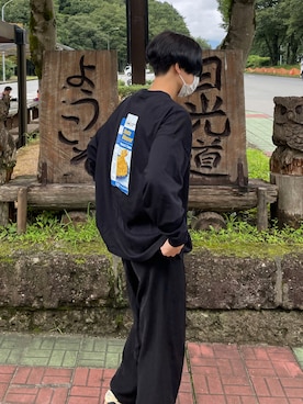 「Jieda（ジエダ）のアイテム（Tシャツ/カットソー、ブラック系）」を使った、みのさん（メンズ・178cm）の秋コーディネート