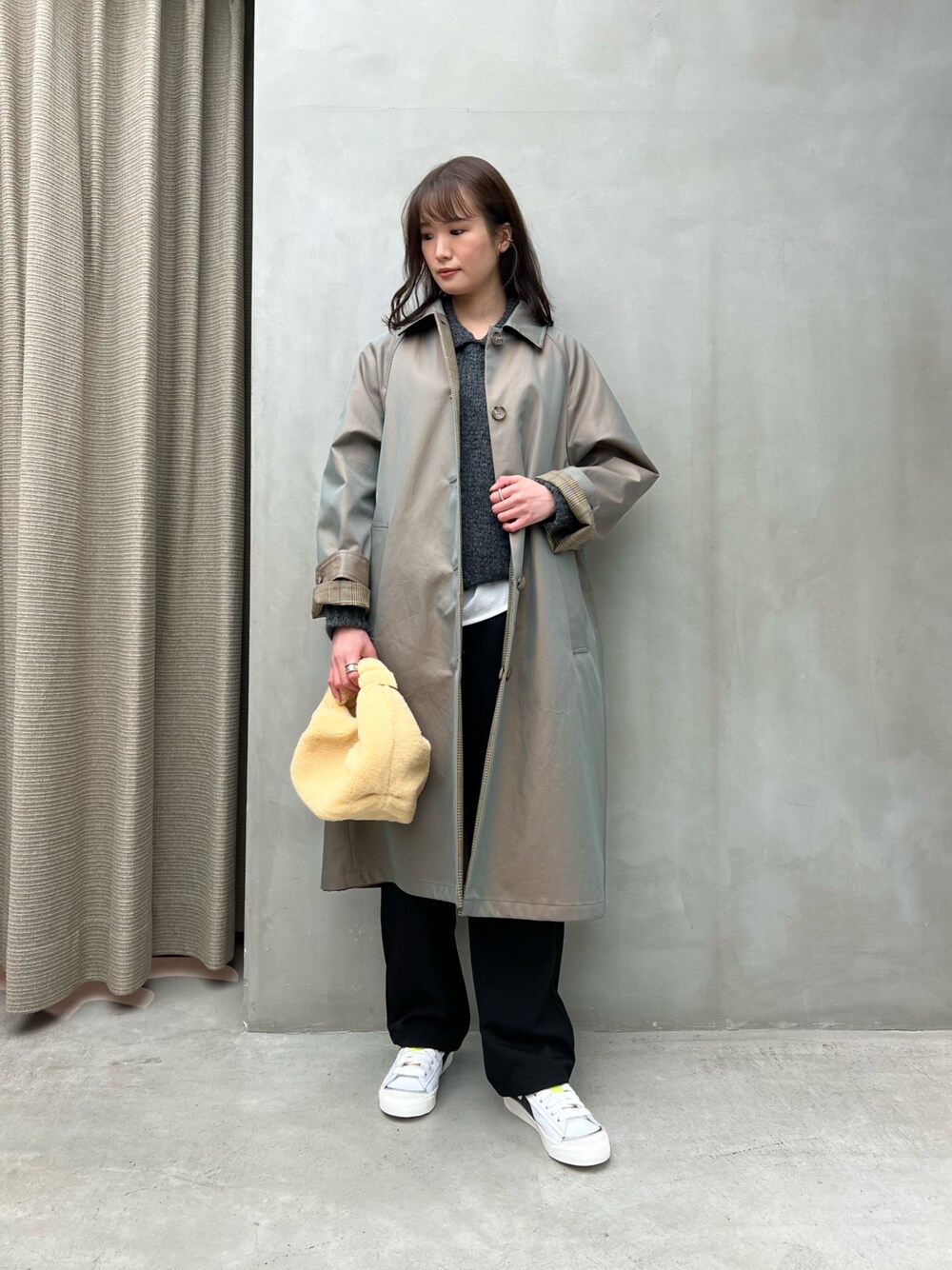 コットンシャンブレー×毛ブレンドチェック リバーシブル ステンカラー