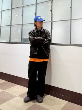 「アイテム（ライダースジャケット）」を使った、yuukiさん（メンズ・163cm）の秋コーディネート