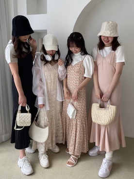 「アイテム（かごバッグ）」を使った、Yu.さん（レディース・150cm）の春コーディネート