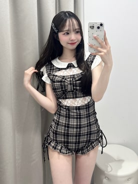 「OLIVE des OLIVE(オリーブデオリーブ)の【Belle Charme】Big Ribbon Onepiece Swimwear(水着、ブラウン系)」を使った、Yu.さん(レディース・150cm)の春コーディネート