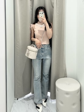 「OLIVE des OLIVE(オリーブデオリーブ)の【Belle Charme】Lace Rib Knit Tank Top(アンサンブル、ピンク系)」を使った、Yu.さん(レディース・150cm)の夏コーディネート