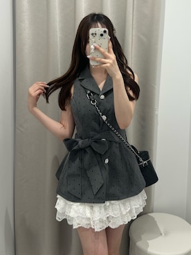 「OLIVE des OLIVE(オリーブデオリーブ)の【Belle Charme】Ribbon Belt Jacket(その他アウター、その他)」を使った、Yu.さん(レディース・150cm)の夏コーディネート