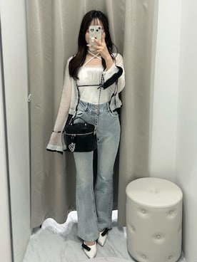 「OLIVE des OLIVE(オリーブデオリーブ)の【Belle Charme】Tulle Ribbon Camisole(キャミソール、ピンク系)」を使った、Yu.さん(レディース・150cm)の夏コーディネート