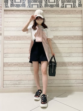 「one after another NICE CLAUP（ワンアフターアナザーナイスクラップ）のスニーカー底グルカサンダル（サンダル）」を使った、Yu.さん（レディース・150cm）の夏コーディネート