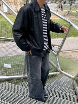 「アイテム（ライダースジャケット）」を使った、Takaさん（メンズ・171cm）の秋コーディネート