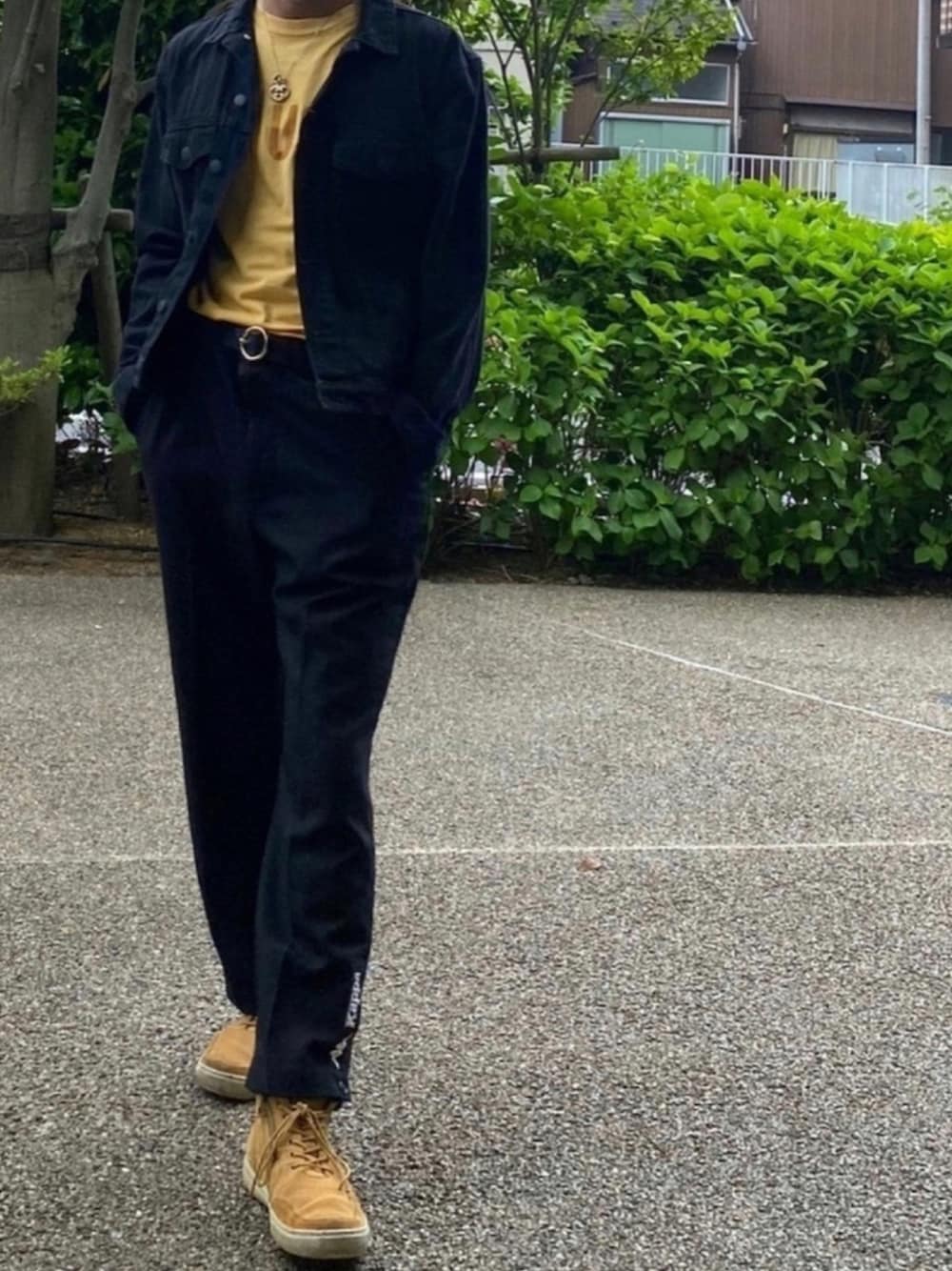 「ブラック、H&M、GU、プチプラ、シンプルコーデ、春コーデ、ビタミンカラー、古着コーデ、お洒落さんとつながりたい、いいね、save、フォローお願いします🤑」｜「H&Mのアイテム（デニムジャケット、ブラック系）」を使った、Takaさん（メンズ・171cm）の春コーディネートの1枚目の写真