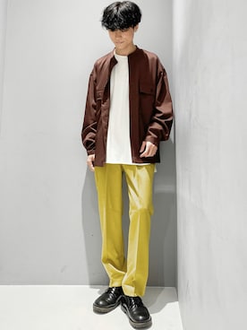 「アイテム（スラックス、イエロー系）」を使った、_kaitoさん（メンズ・168cm）の秋コーディネート