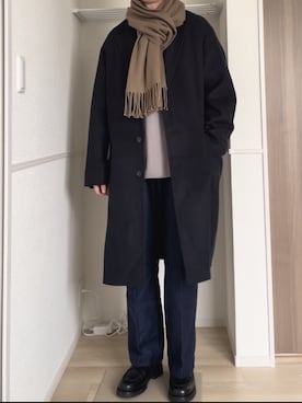 「WYM」｜「アイテム（チェスターコート）」を使った、komさん（メンズ・175cm）の冬コーディネート